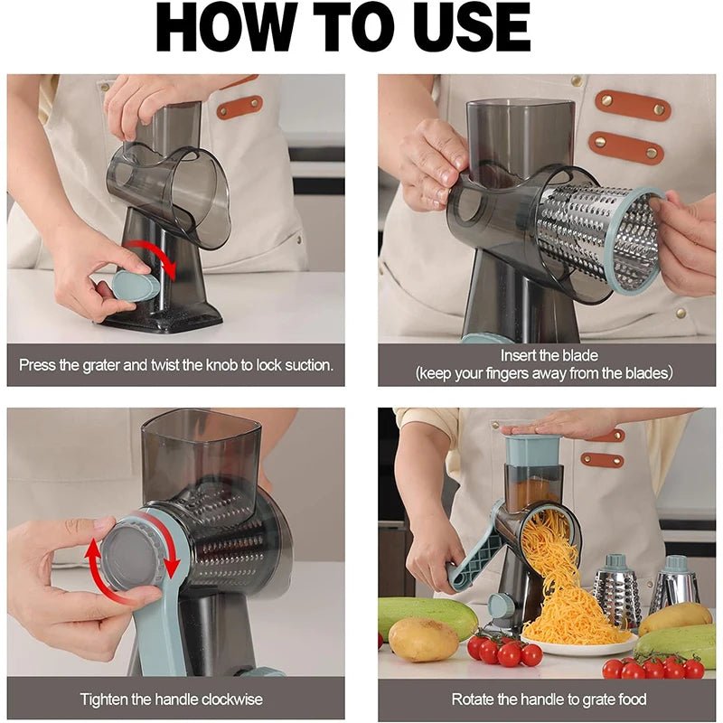 3-in-1 Versatile Rotary Vegetable Grater & Cheese Shredder VoltCook